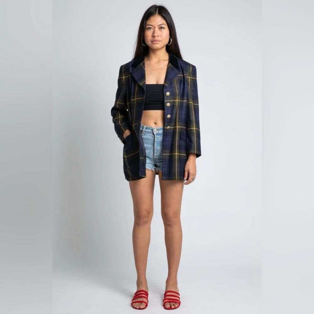 Escada Vintage Plaid Blue Blazer size 42 or Medium